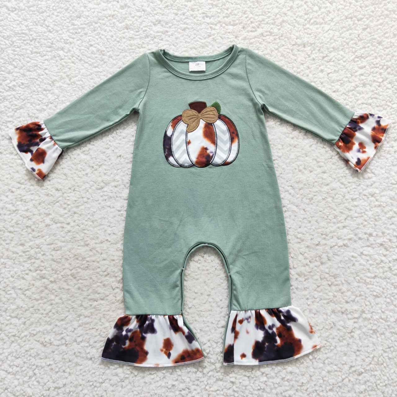 LR0464 halloween embroidery cow pumpkin long sleeve boy girl romper 20230824