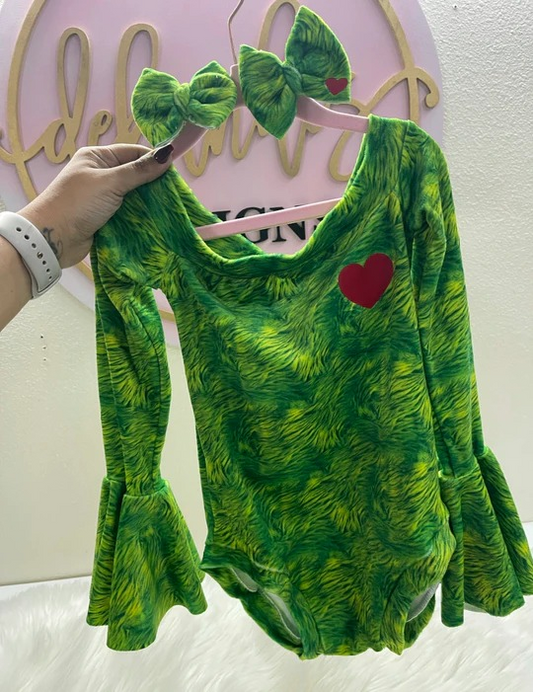 LR0465 preorder green long sleeve girl romper 20230617