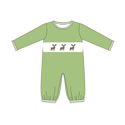 LR0470 preorder embroidery Christmas deer western long sleeve summer girl boys romper 20230701