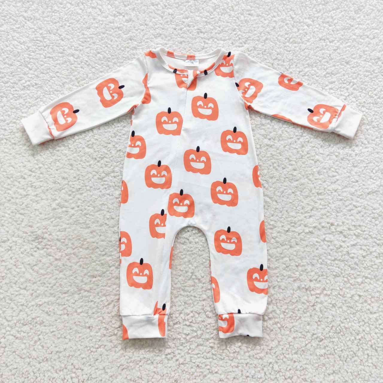 LR0495 halloween pumpkin western zip up long sleeve girl romper 20230803 RTS