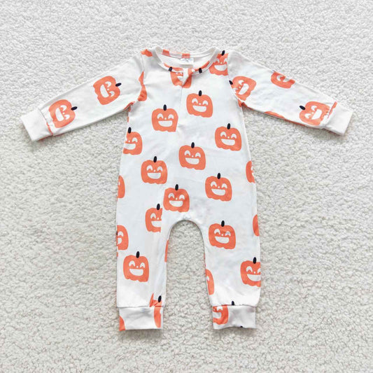 LR0495 halloween pumpkin western zip up long sleeve girl romper 20230803 RTS