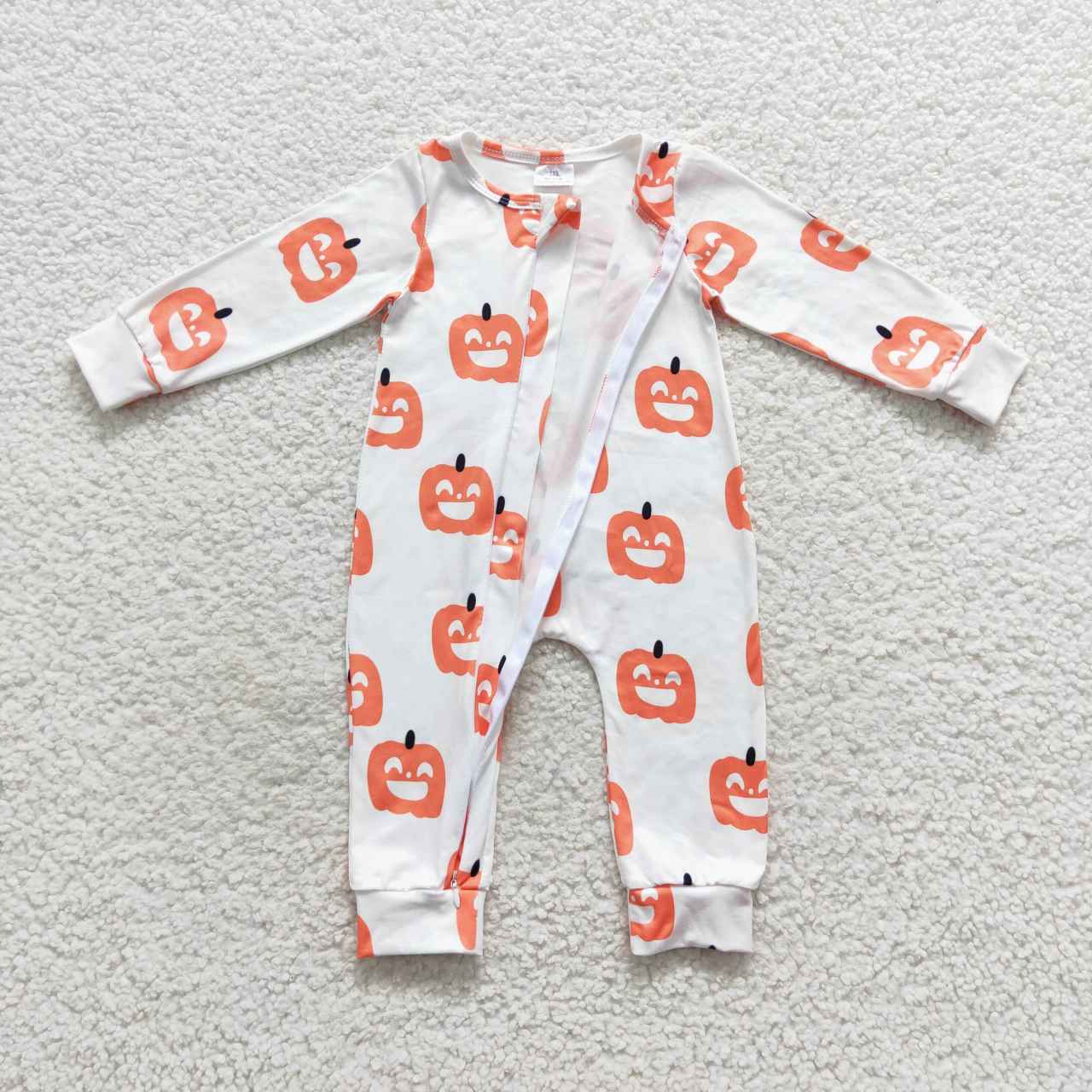 LR0495 halloween pumpkin western zip up long sleeve girl romper 20230803 RTS