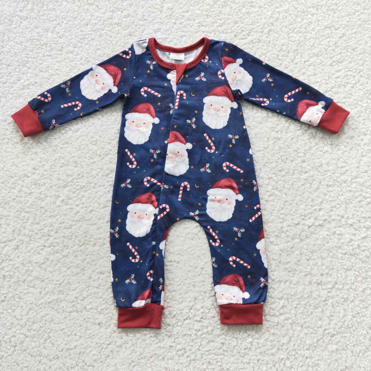 LR0498 Christmas Santa candy western zip up long sleeve girl romper 20230801 RTS