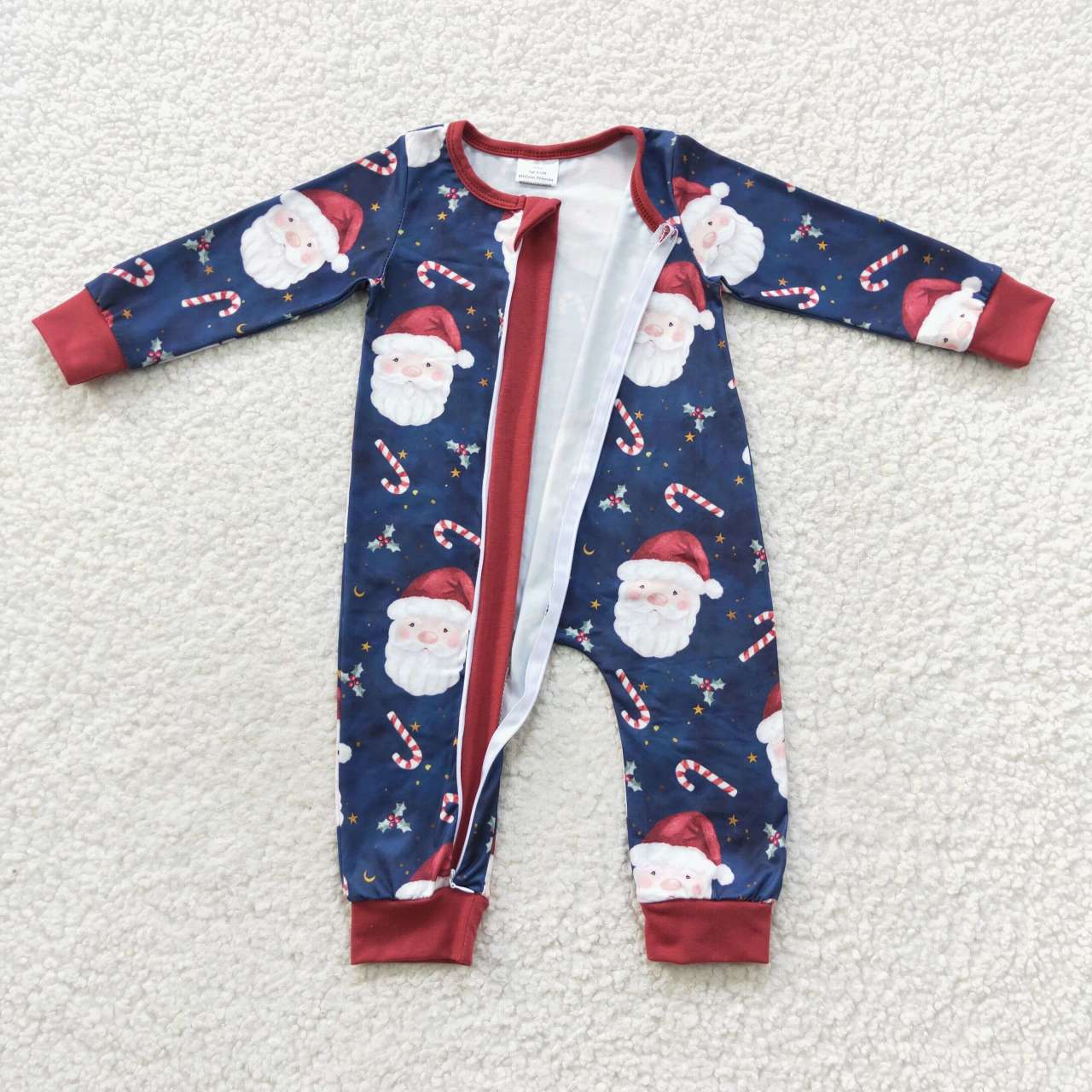 LR0498 Christmas Santa candy western zip up long sleeve girl romper 20230801 RTS