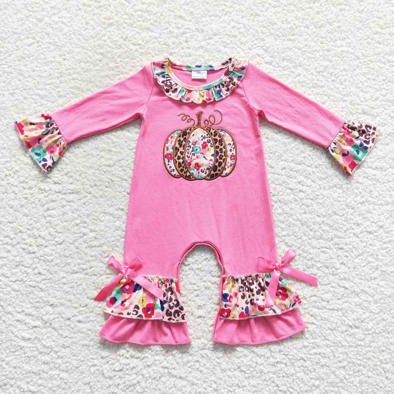 LR0511 RTS Halloween pumpkin long sleeve pink girl romper 20230831