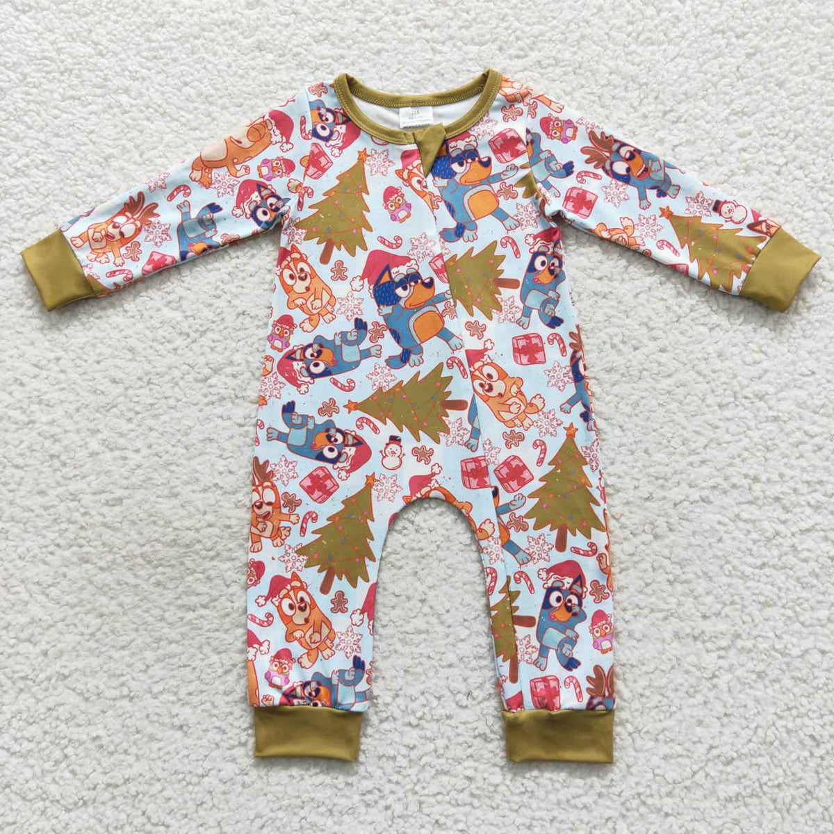 NO MOQ RTS LR0513(1) Baby Girl Clothes Christmas Cartoon Dog Mixed Print Long Sleeve Zipper Romper 202610