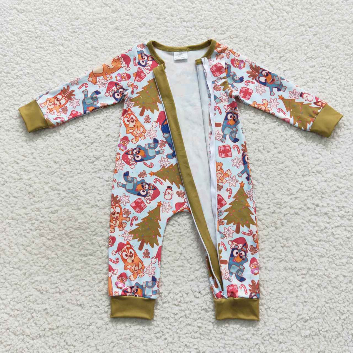 NO MOQ RTS LR0513(1) Baby Girl Clothes Christmas Cartoon Dog Mixed Print Long Sleeve Zipper Romper 202610