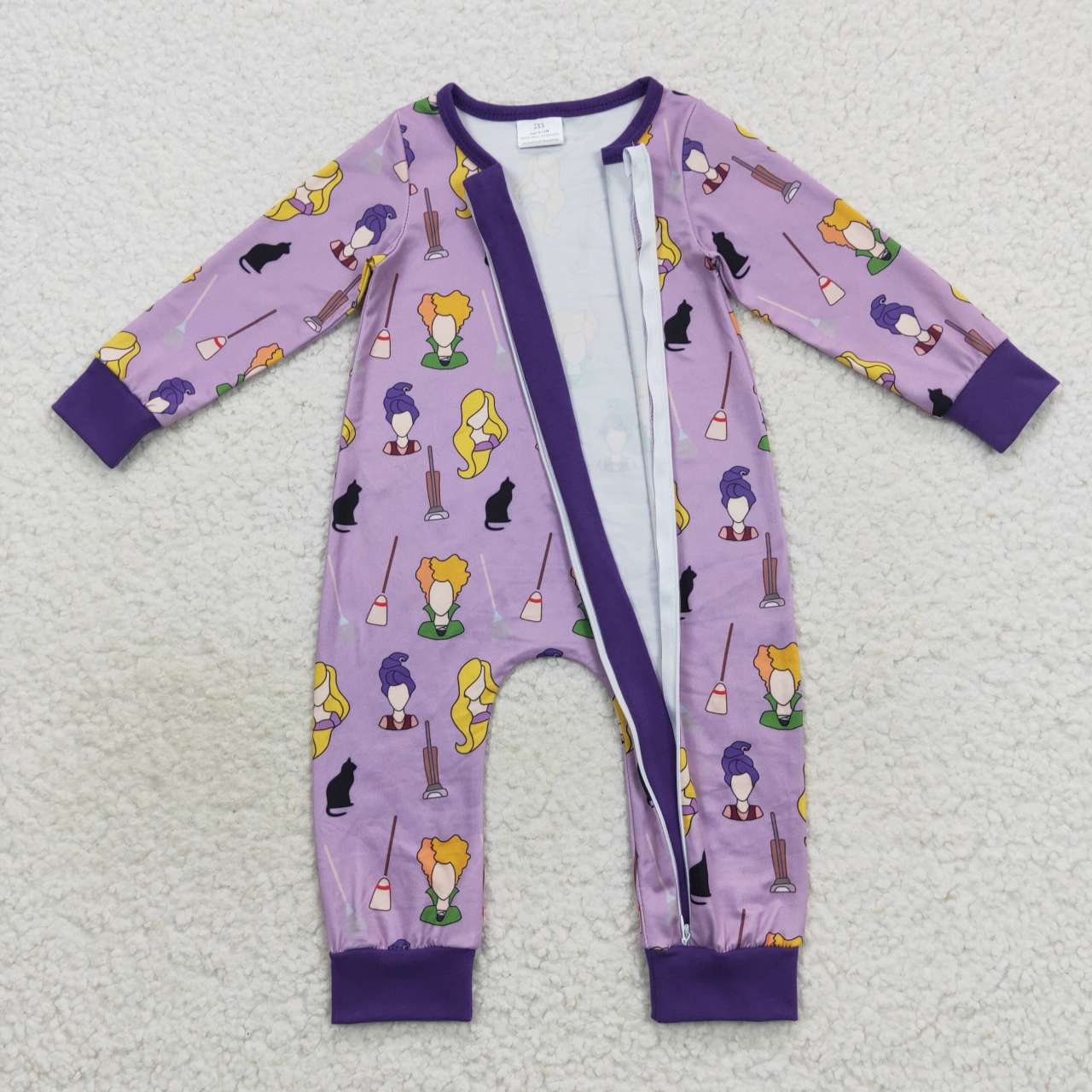 LR0514 RTS Halloween cartoon witch purple long sleeve green boy girl zipper romper 20230914