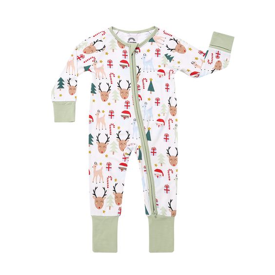 LR0516 preorder Christmas deer long sleeve green girl zipper romper 20230706