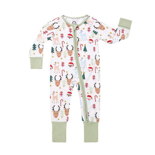 LR0516 preorder Christmas deer long sleeve green girl zipper romper 20230706