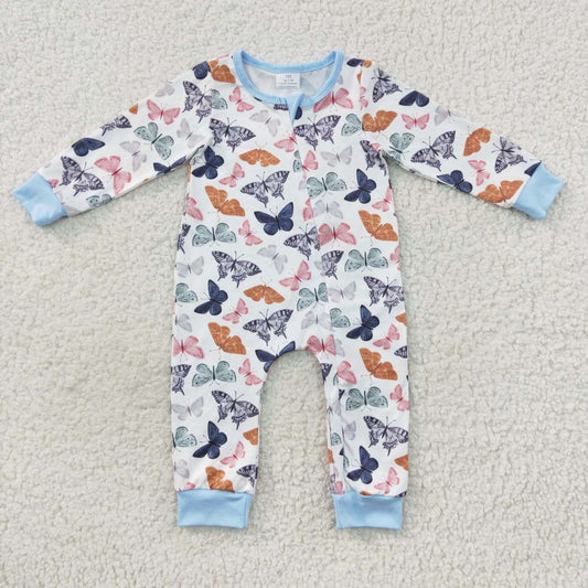 LR0521 RTS zip up butterfly long sleeve blue girl romper 20230808