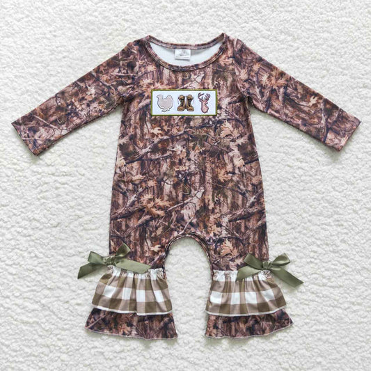 LR0526 RTS Embroidery Christmas deer boots camo long sleeve girl romper 20231004