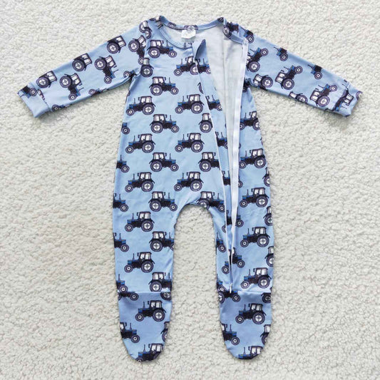 LR0537 RTS tractor western blue long sleeve summer boys romper 20230821