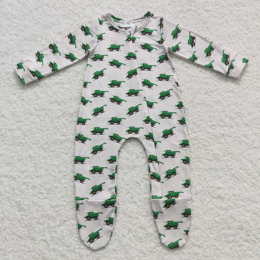 LR0538 RTS excavator tractor green western long sleeve summer boys romper 20230828