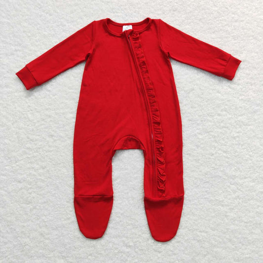 LR0550 preorder cotton red long sleeve girl romper 20231028 RTS