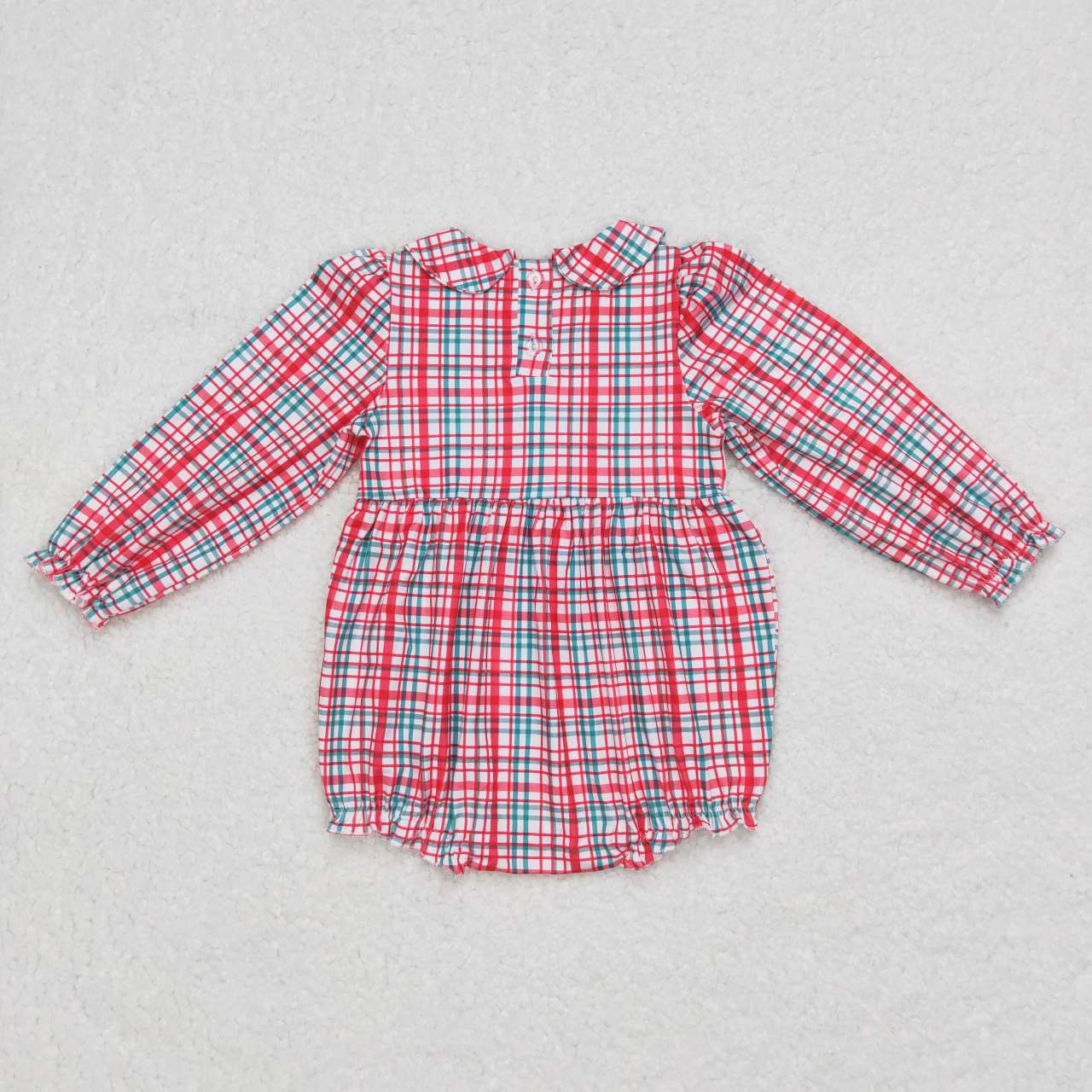 LR0571 Christmas tree long sleeve embrodiery smock pink plaid girl romper RTS 20231014