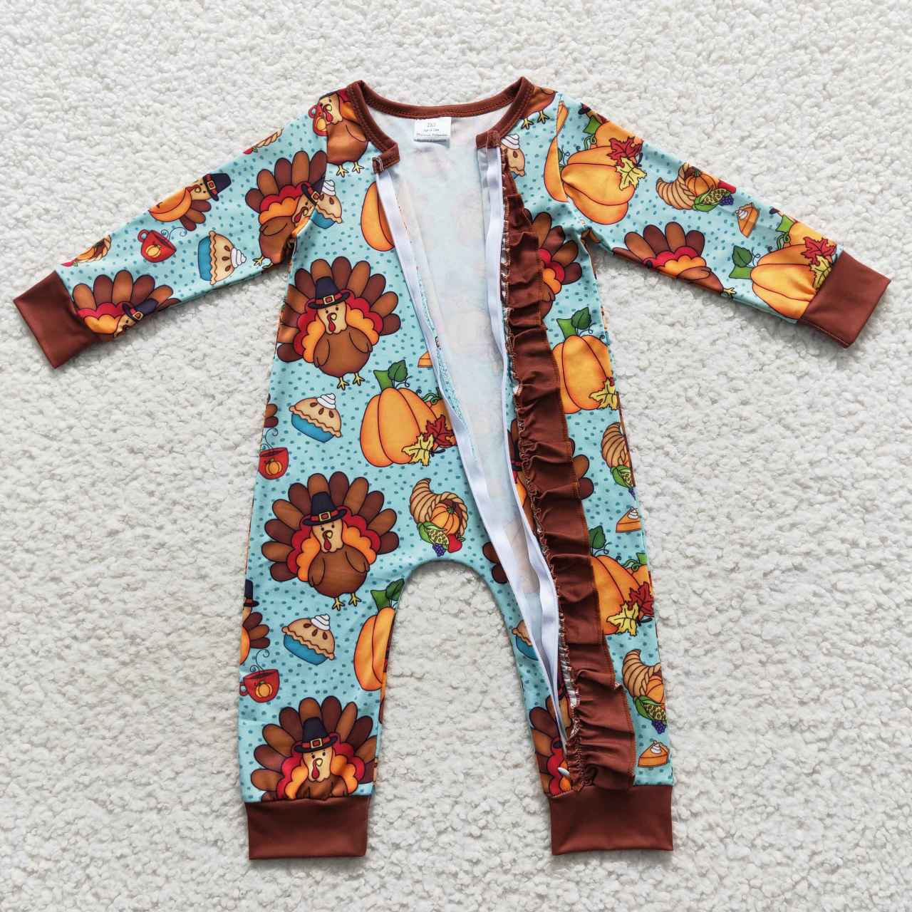 LR0580 long sleeve turkey thanksgiving  girl romper 20230825 RTS