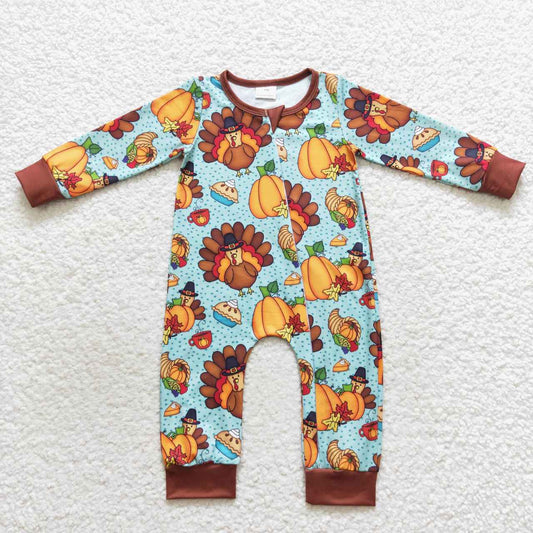 LR0581 RTS Turkey thanksgiving long sleeve boy zipper romper 20230911 RTS