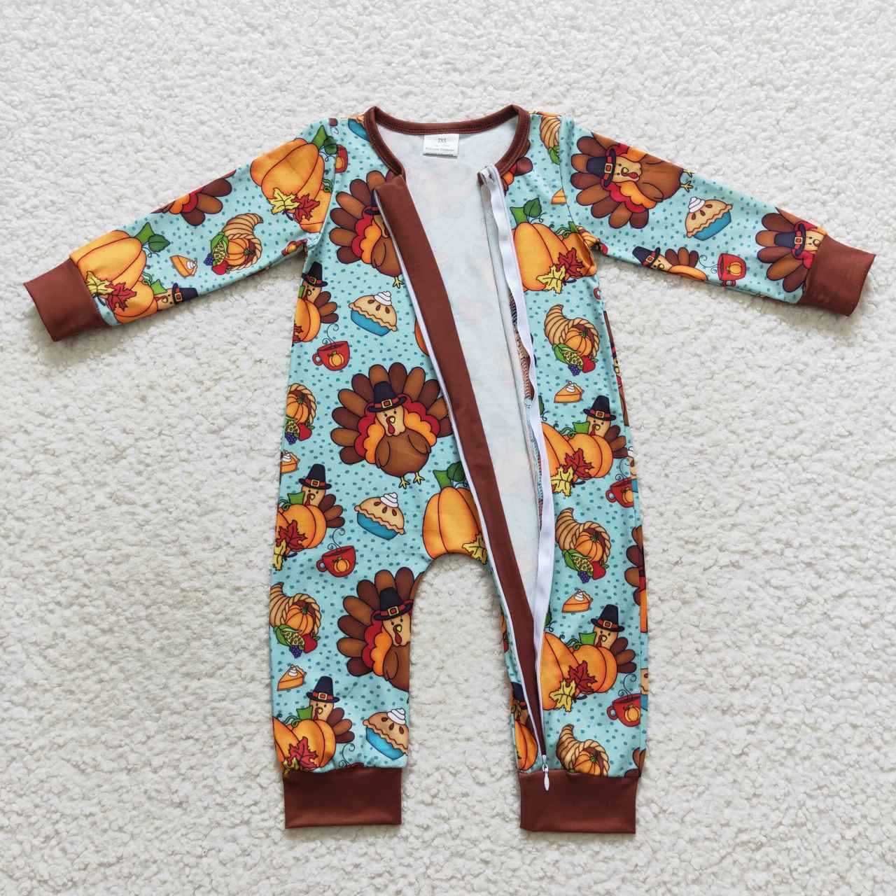 LR0581 RTS Turkey thanksgiving long sleeve boy zipper romper 20230911 RTS