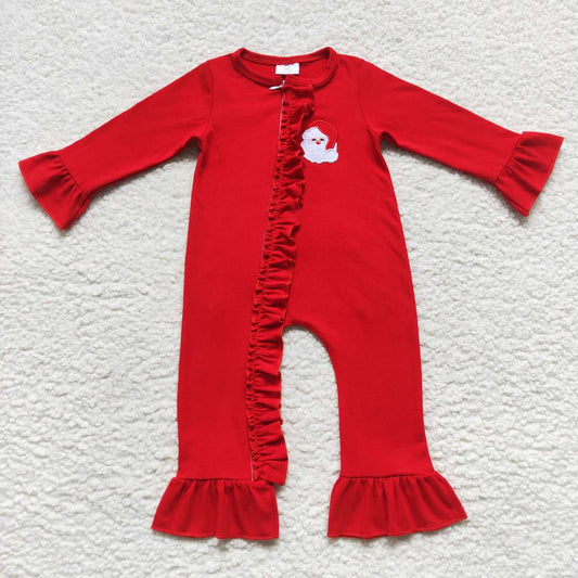 LR1668 long sleeve Christmas Santa red embroidry girl romper RTS 20230925