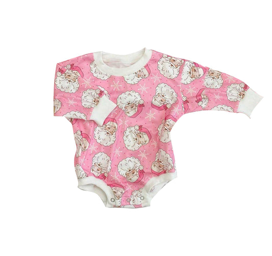 LR0641 preorder christmas Santa long sleeve girl pink romper 20230811