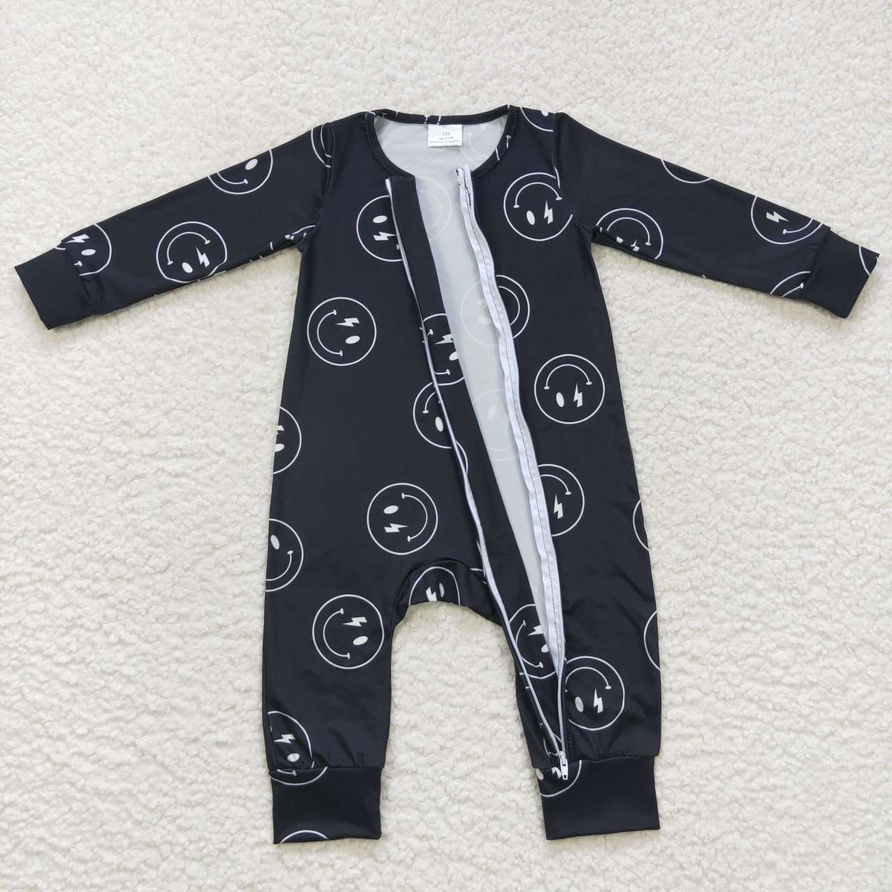 LR0654 RTS  smile black western long sleeve green zip boy romper 20231004