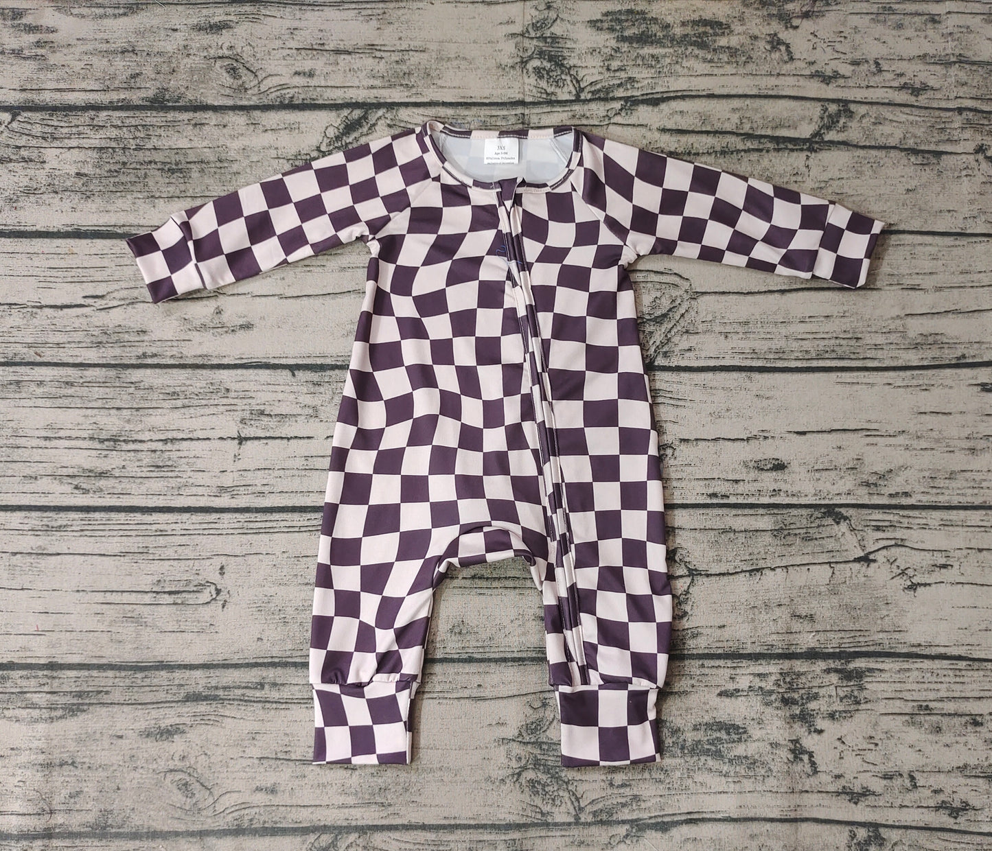 LR0655 RTS checkerboard western long sleeve green zip boy romper 20231010