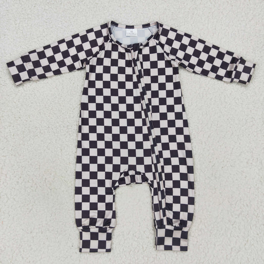 LR0655 RTS checkerboard western long sleeve green zip boy romper 20231010