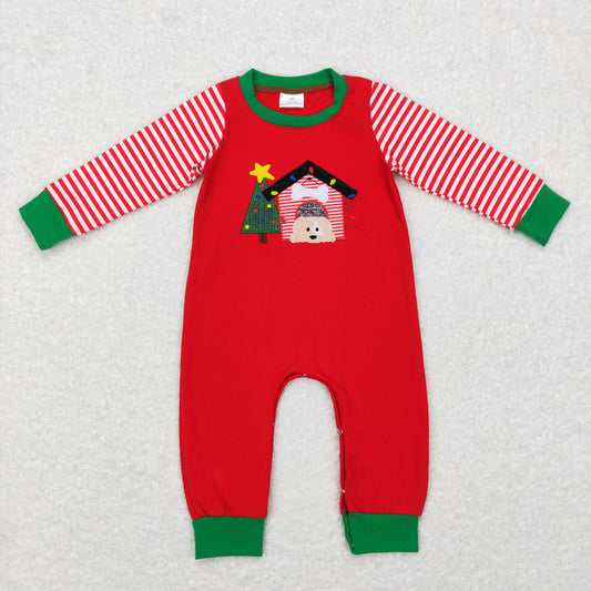 LR0659 long sleeve Christmas embroidery Santa red embroidry girl romper 20231121 RTS