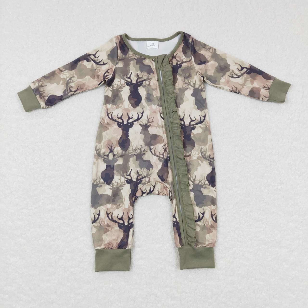 LR0661 RTS Christmas deer Farm camo zip long sleeve girl romper 20231017