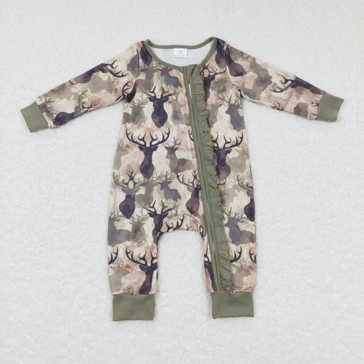 NO MOQ RTS LR0661 Baby Boy Clothes Buck Deer Camo Print Long Sleeve Zipper Romper 202610