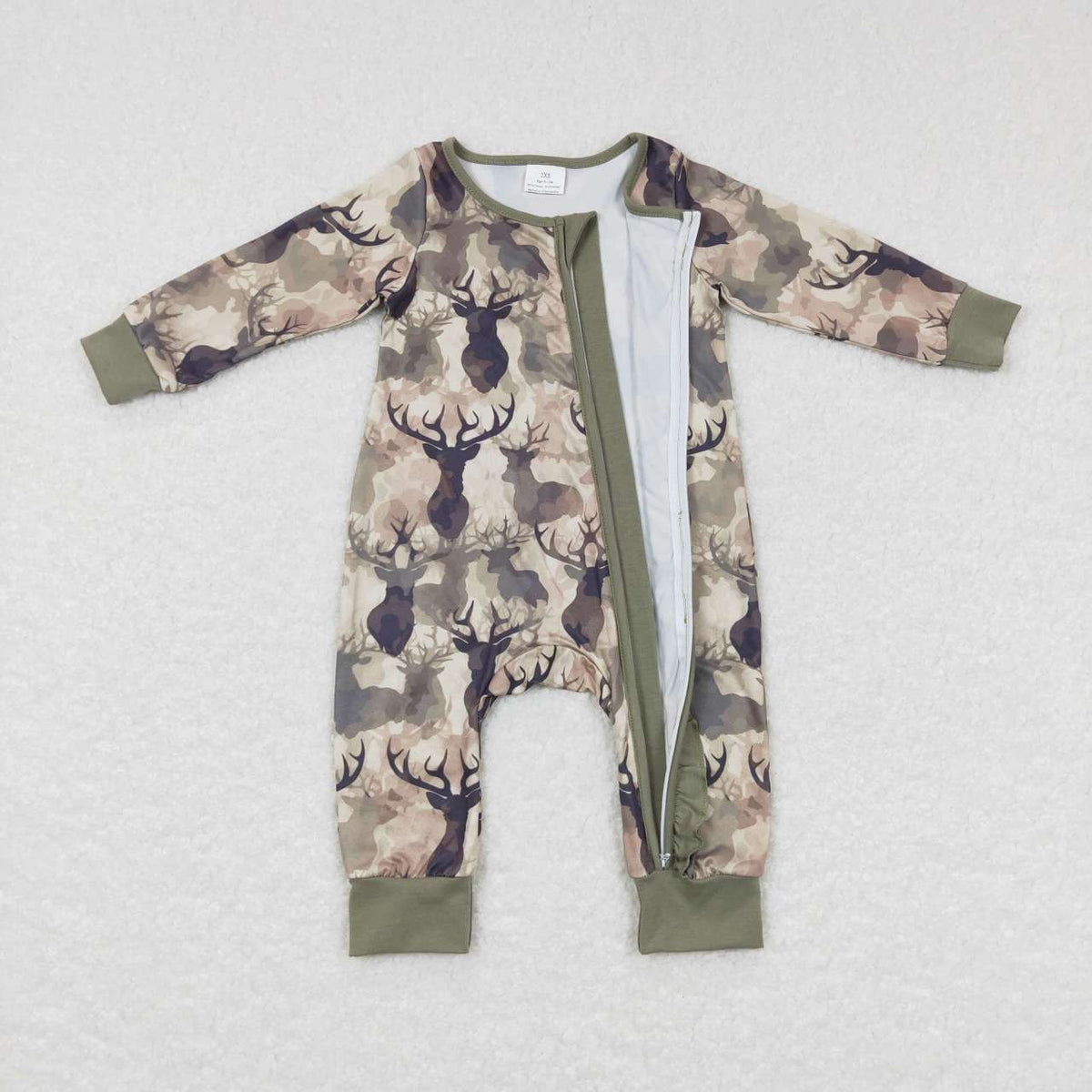 NO MOQ RTS LR0661 Baby Boy Clothes Buck Deer Camo Print Long Sleeve Zipper Romper 202610