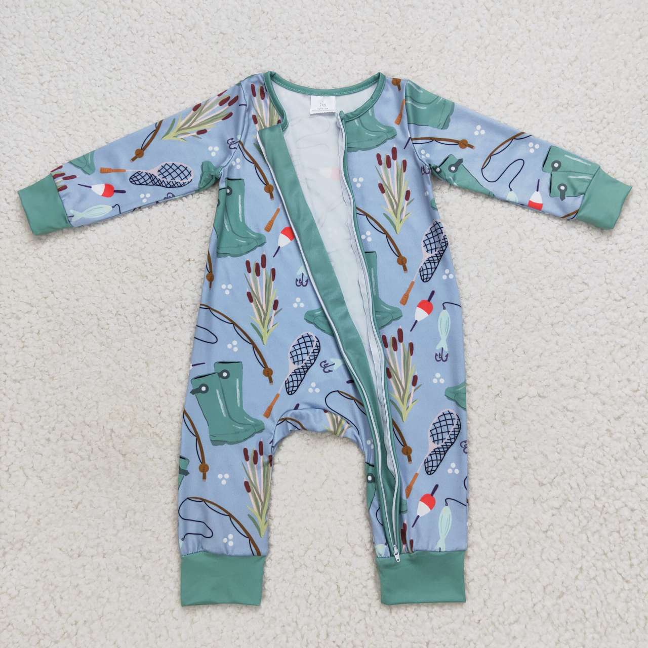 LR0664 RTS fish long sleeve zip blue boots boy romper 20231009