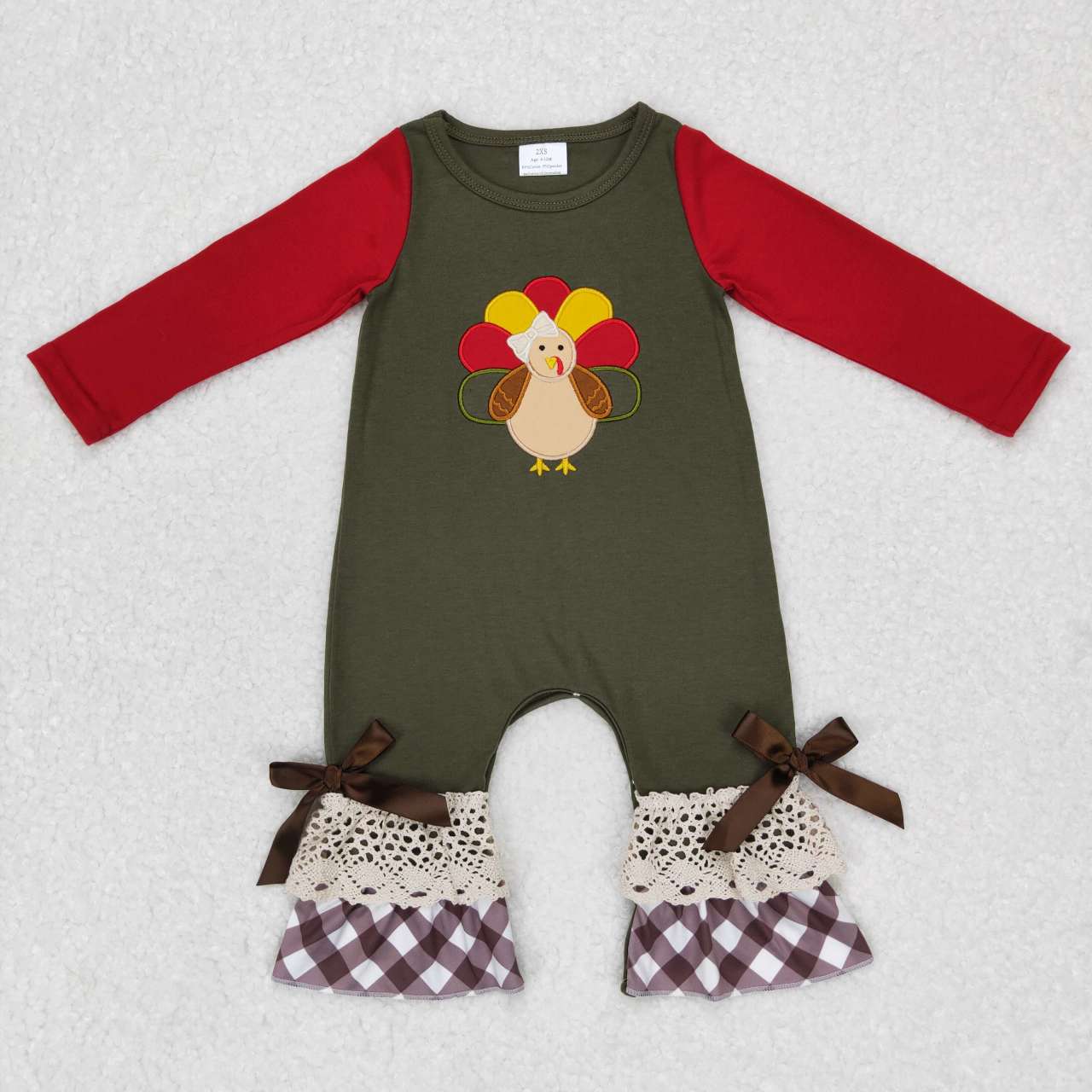 LR0666 turkey embroidery thanksgiving long sleeve girl  romper 20231012 RTS