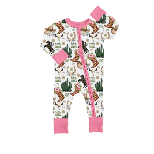 LR0677 preorder western horse long sleeve girl  zipper romper 20230831