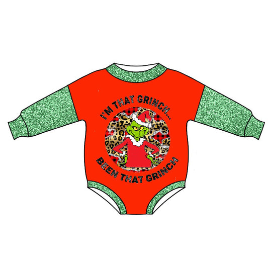 LR0681 preorder Christmas grinch long sleeve girl zipper romper 20230831