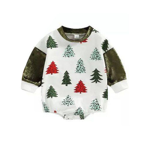 LR0693 preorder Christmas tree long sleeve boy romper 20230902