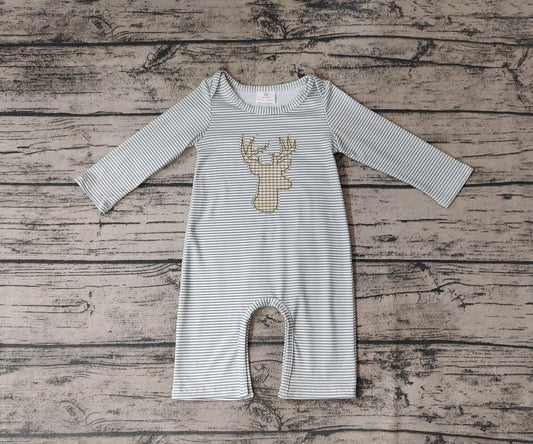 LR0694 preorder deer stripe long sleeve girl boy zipper romper 20230926
