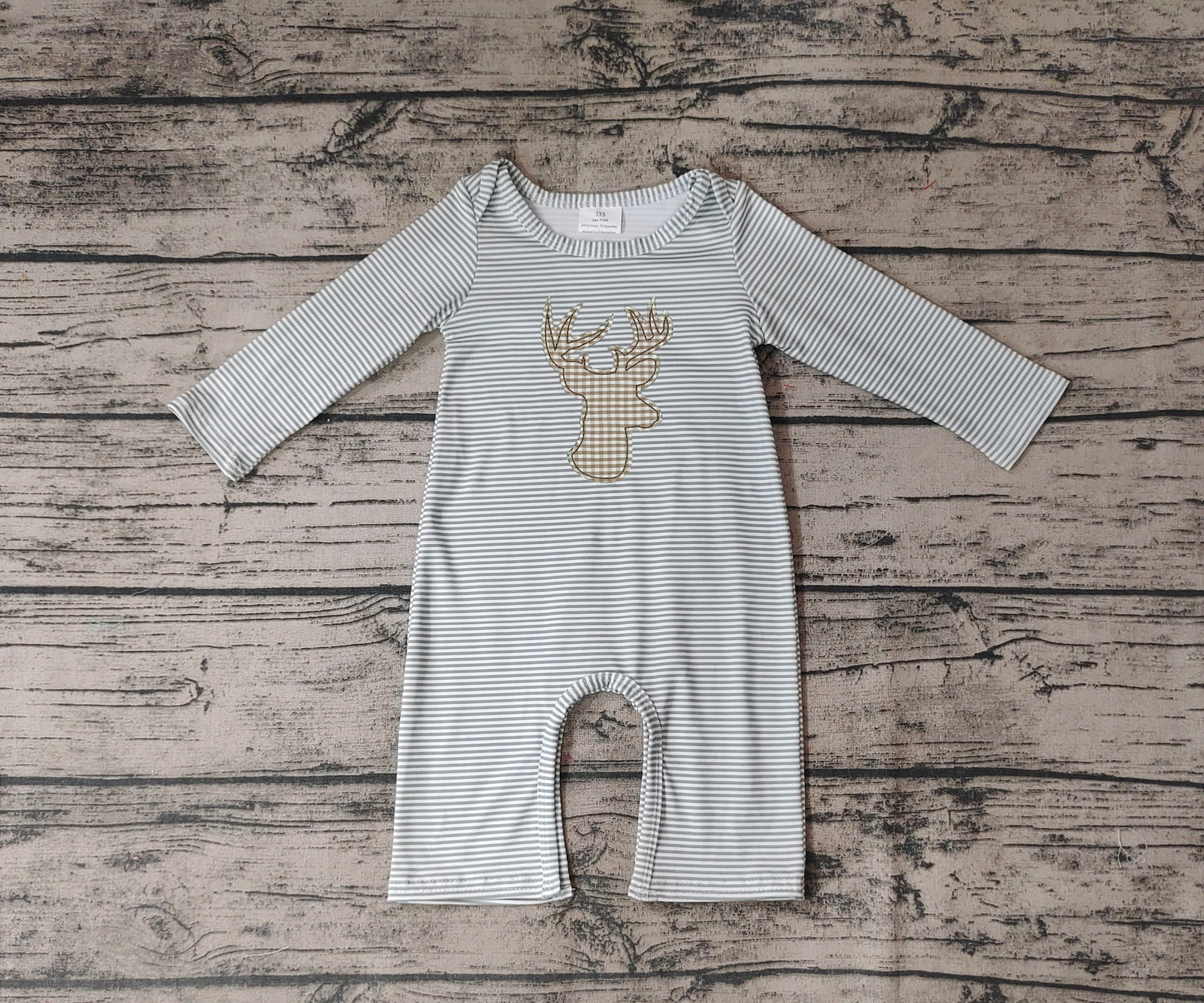 LR0694 preorder deer stripe long sleeve girl boy zipper romper 20230926