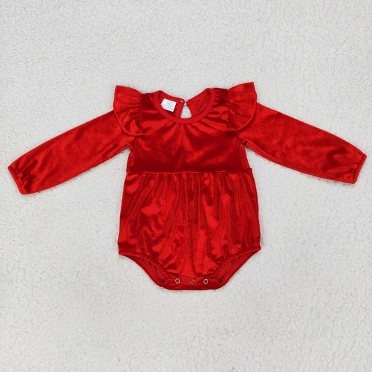 LR0713 RTS velvet red long sleeve kids girl romper 20231010