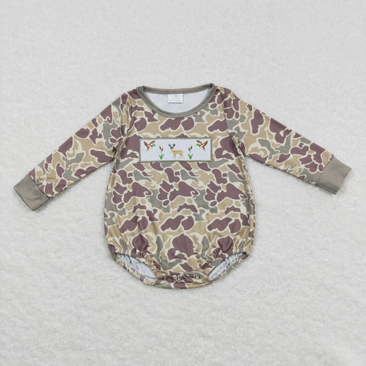 NO MOQ RTS LR0714 Baby Boy Clothes Vintage Camo Deer Duck Embroidery Print Long Sleeve Bubble Romper 202610
