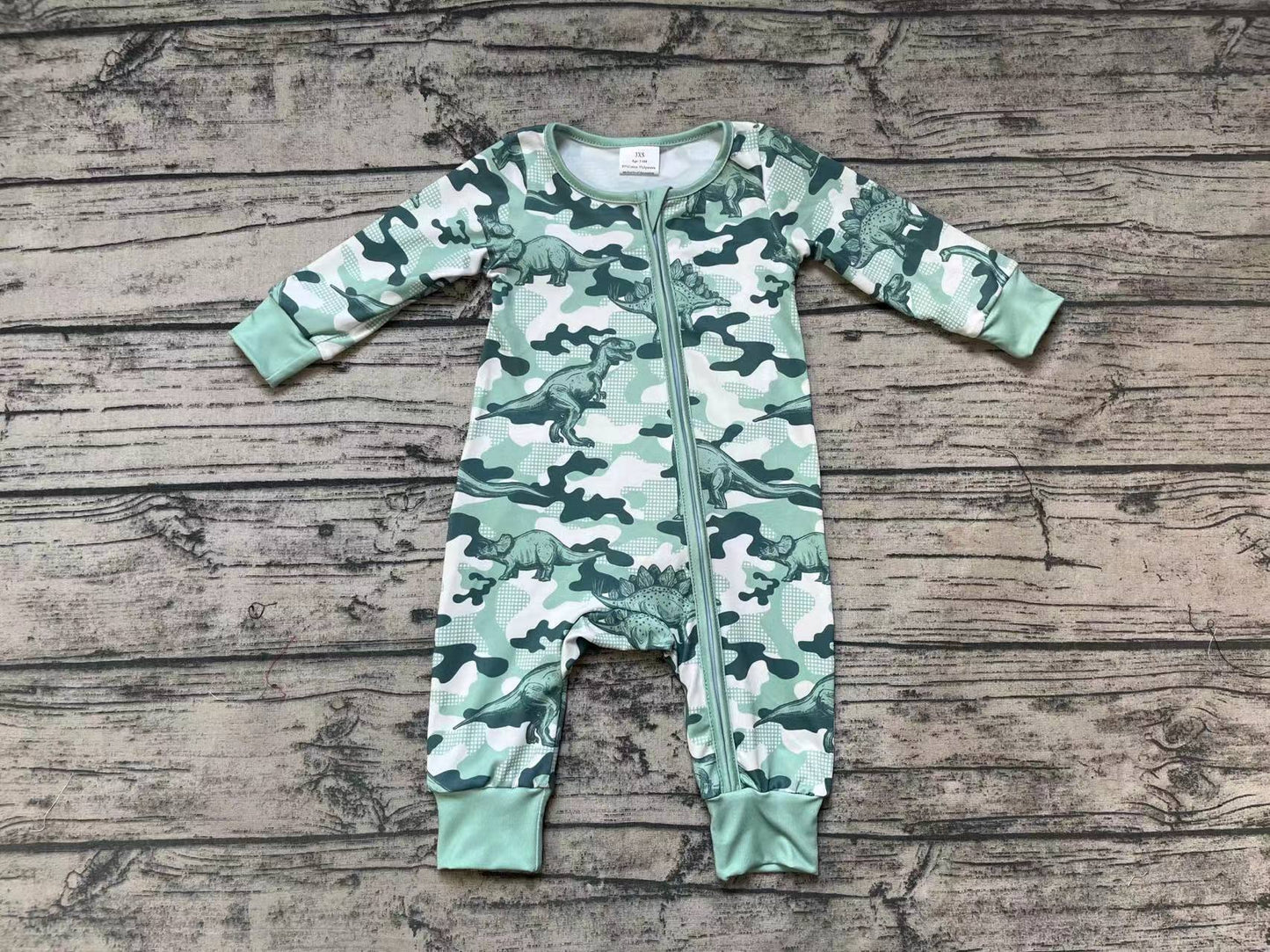 LR0718 RTS green camo dinosaur zip long sleeve girl romper 20231024 RTS