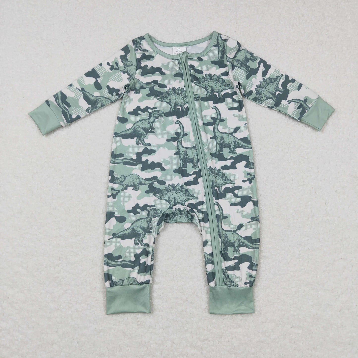 LR0718 RTS green camo dinosaur zip long sleeve girl romper 20231024 RTS