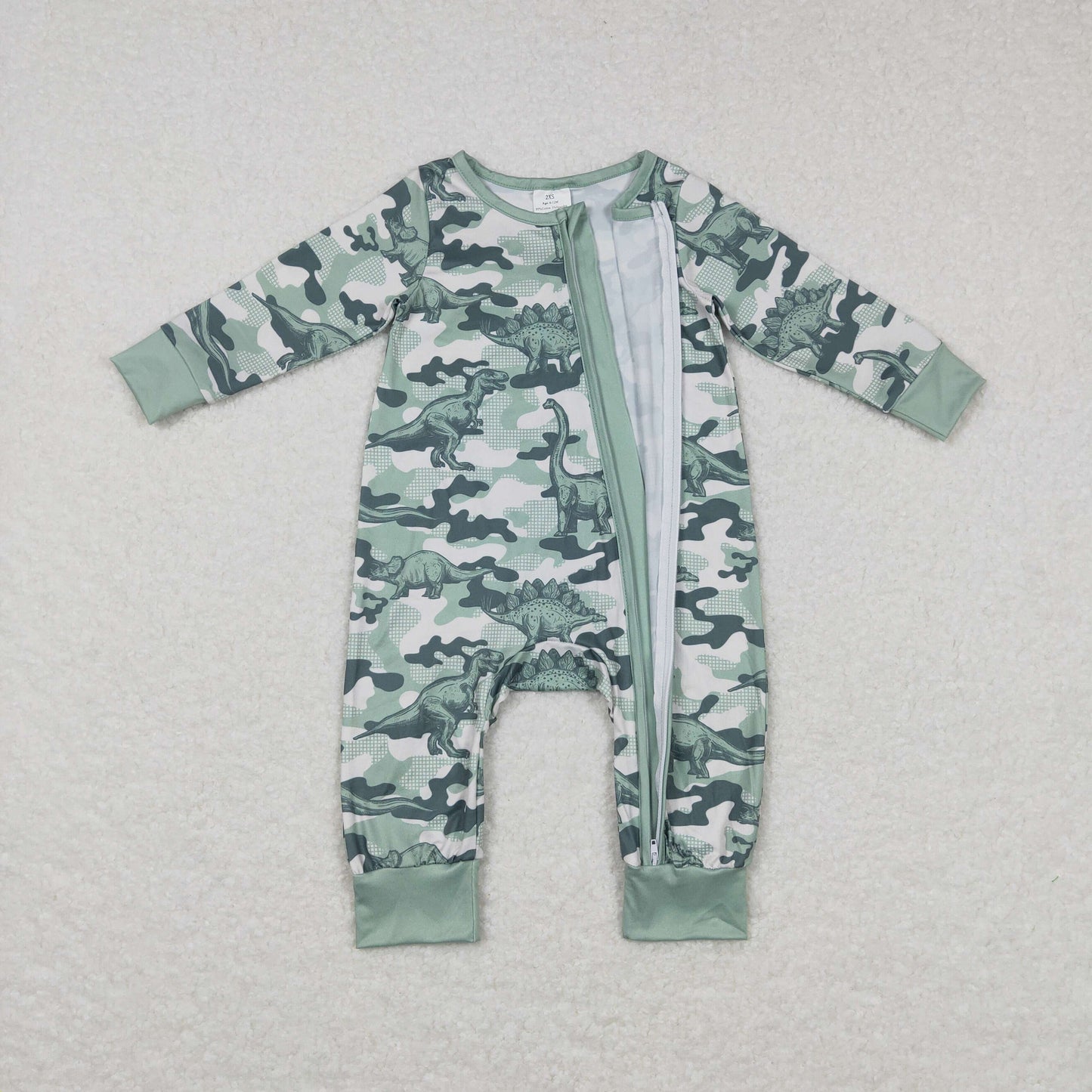 LR0718 RTS green camo dinosaur zip long sleeve girl romper 20231024 RTS