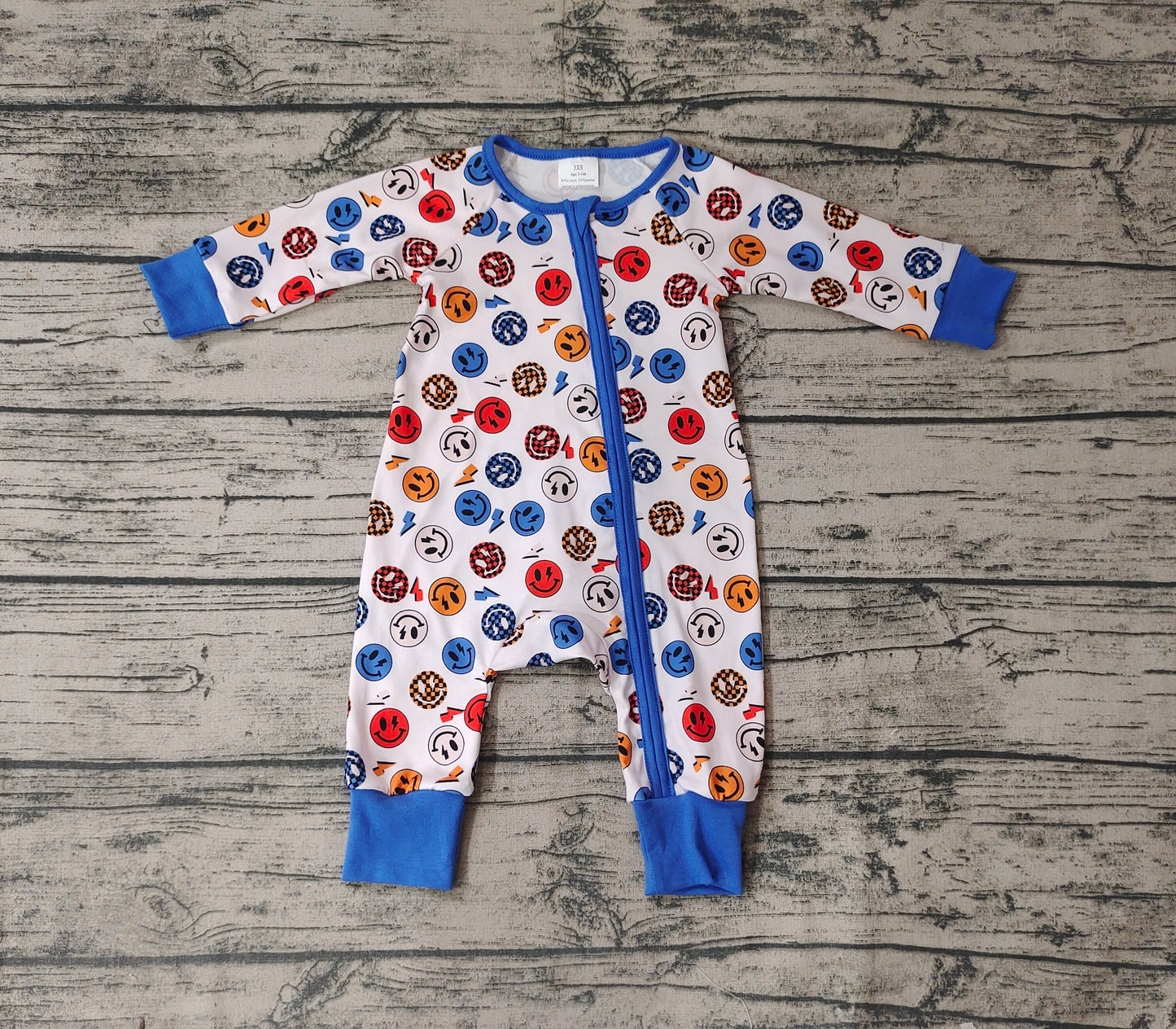 LR0721 RTS smile western long sleeve blue zip boy romper 20231018