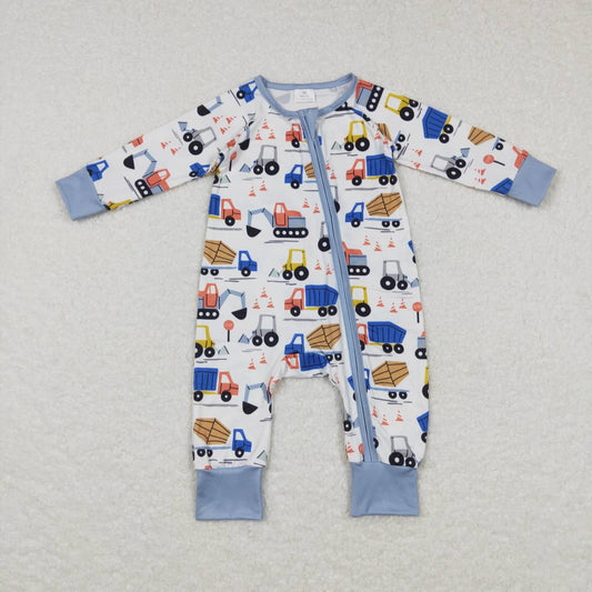 LR0725  western excavator digger  zip up long sleeve kids boy girl romper 20231024 RTS