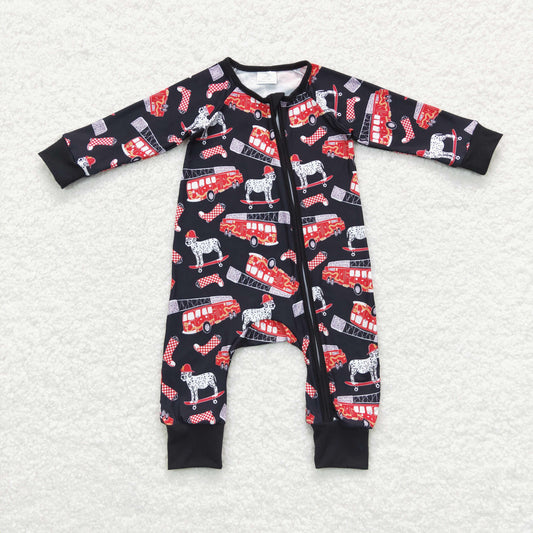 LR0735 RTS skateboarding dog bus zip long sleeve boy romper 20231024