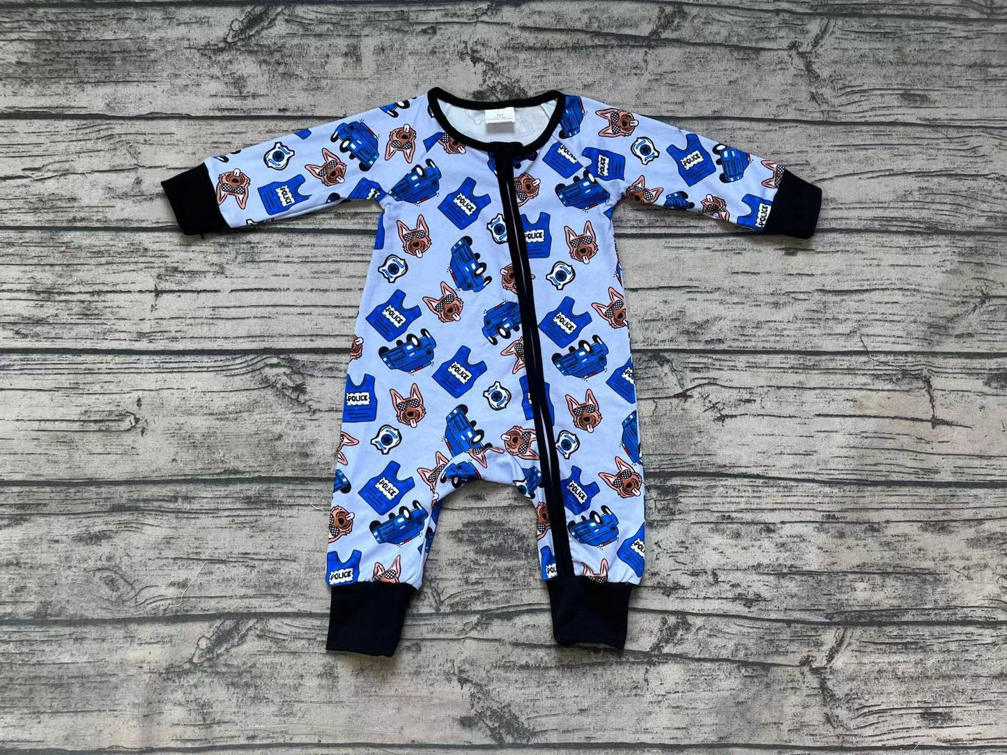 LR0736 RTS police dog zip long sleeve boy romper 20231019