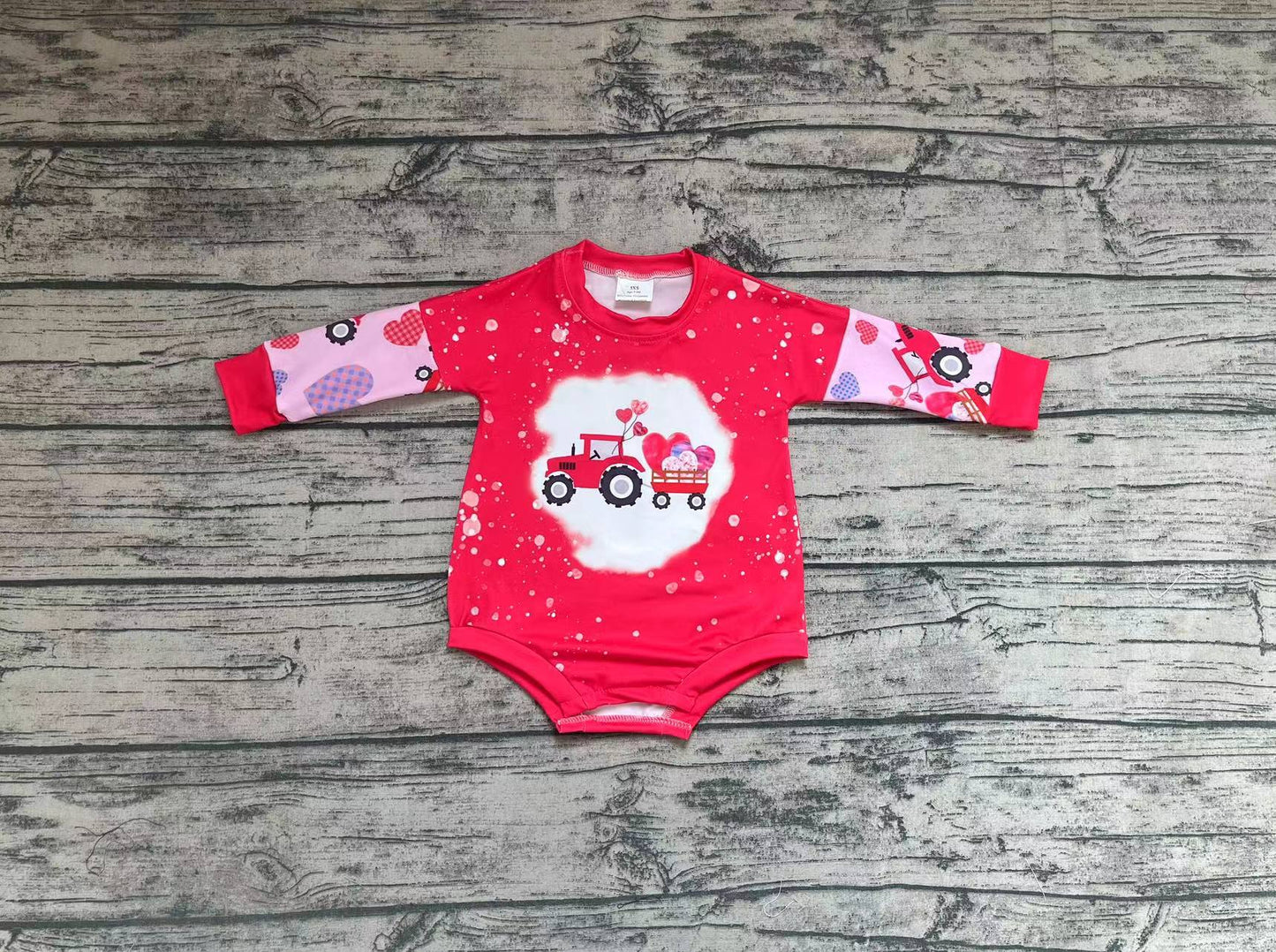 LR0773 RTS western tractor valentine love long sleeve girl romper 20231028