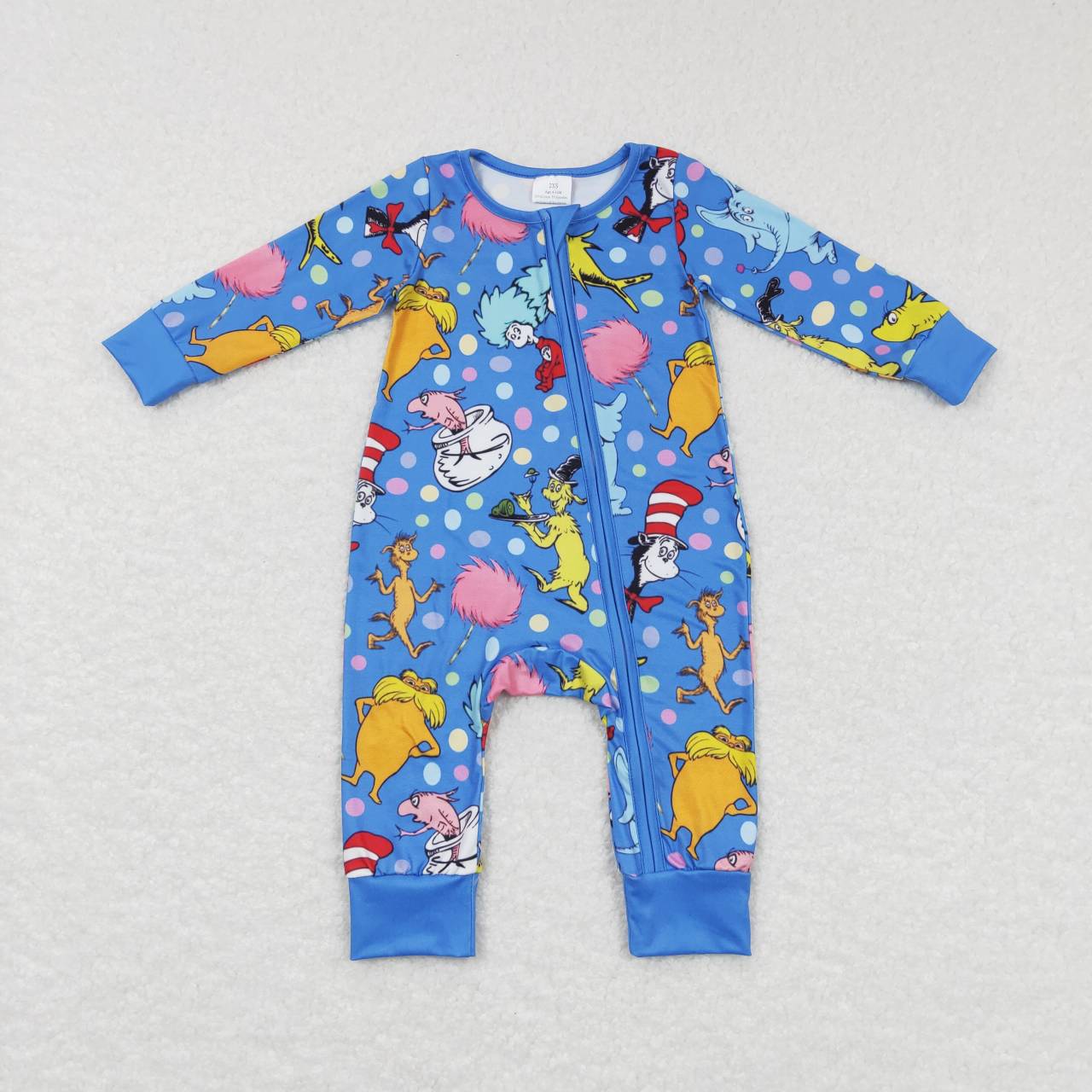 LR0784(1) RTS cartoon hat western long sleeve blue zip boy romper 20231018